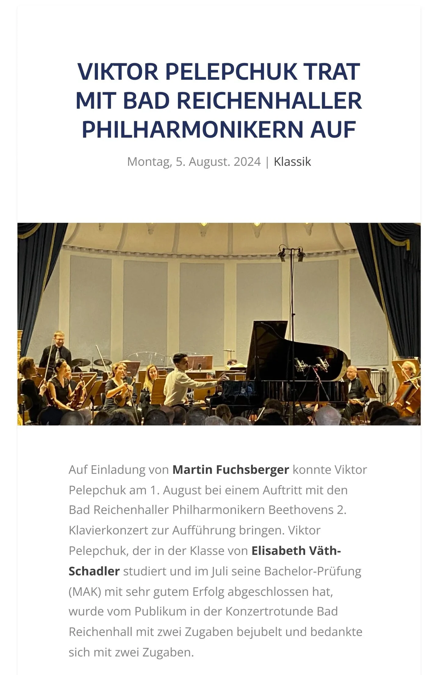 Viktor Pelepchuk performs with the Bad Reichenhall Philharmonic